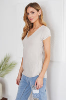 Vikki Raw Edge Fitted V-Neck Tee