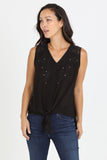 Brianna Sleeveless Embroidered Tie Waist Top