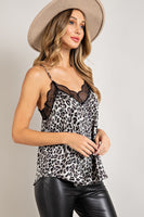 Hanna Lace Trim Leopard Print Tank Top