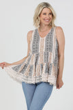 Tammy Printed Tank Top With Crochet Lace Hem