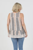 Tammy Printed Tank Top With Crochet Lace Hem