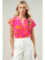 Lana Tropics Split Neck Blouse Top