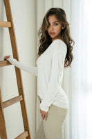 Long Sleeve White Top with Lurex Trim Detail
