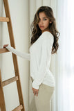 Long Sleeve White Top with Lurex Trim Detail