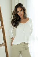Long Sleeve White Top with Lurex Trim Detail