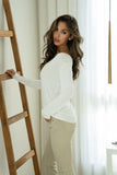 Long Sleeve White Top with Lurex Trim Detail