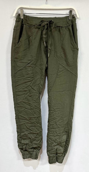 Cami Cuffed Crinkle Army Green Jogger