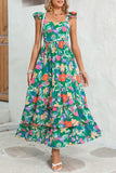 Boho Floral Ruffle Sleeveless Tiered Maxi Dress
