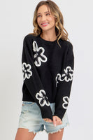 Erin Sequins Floral Black Sweater