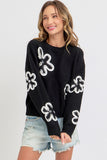 Erin Sequins Floral Black Sweater
