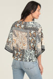 Gina V Neck Kimono Sleeve Tie Waist Printed Top