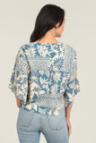 Jerri V Neck Kimono Sleeve Tie Waist Printed Top