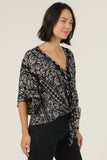 Talia V Neck Kimono Sleeve Tie Waist Printed Top
