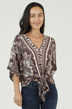 Jayla V Neck Kimono Sleeve Tie Waist Printed Top