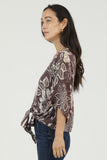 Jayla V Neck Kimono Sleeve Tie Waist Printed Top