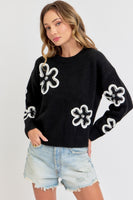 Erin Sequins Floral Black Sweater