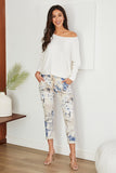 Eden Blue Flower Print Crinkle Jogger