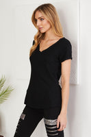 Vikki Raw Edge Fitted V-Neck Tee