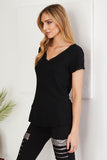 Vikki Raw Edge Fitted V-Neck Tee