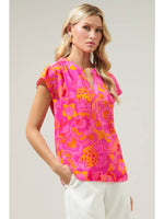 Lana Tropics Split Neck Blouse Top