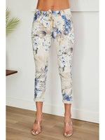Eden Blue Flower Print Crinkle Jogger