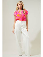 Lana Tropics Split Neck Blouse Top