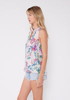 Flora Vibrant Floral Sleeveless Button Front Top