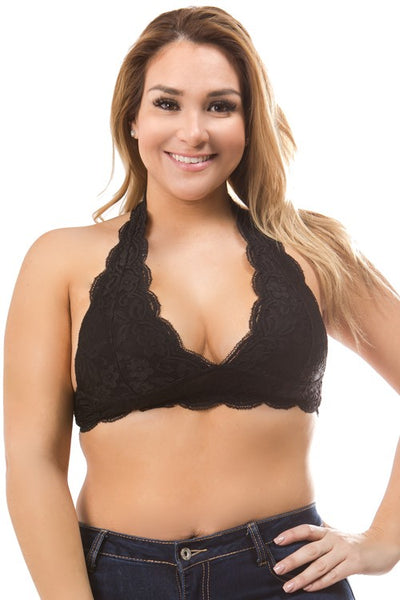 PLUS SIZE LACE HALTER BRALETTE