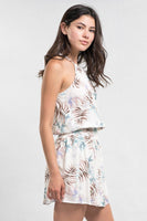 Stella Sleeveless Palm Floral Drawstring Mini Dress