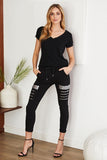 Vikki Raw Edge Fitted V-Neck Tee