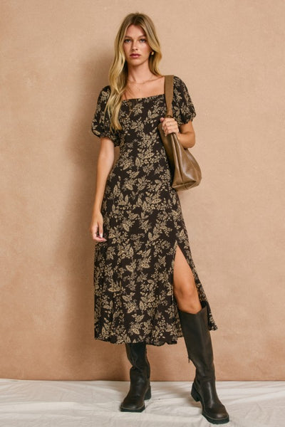 Tanya Brown High Slit Midi Dress