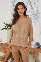 Edith Diamond Patterned Lightweight 3/4 Sleeve Sweater
