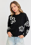 Erin Sequins Floral Black Sweater