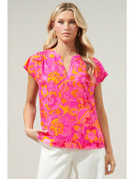 Lana Tropics Split Neck Blouse Top