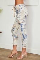 Eden Blue Flower Print Crinkle Jogger