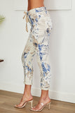 Eden Blue Flower Print Crinkle Jogger